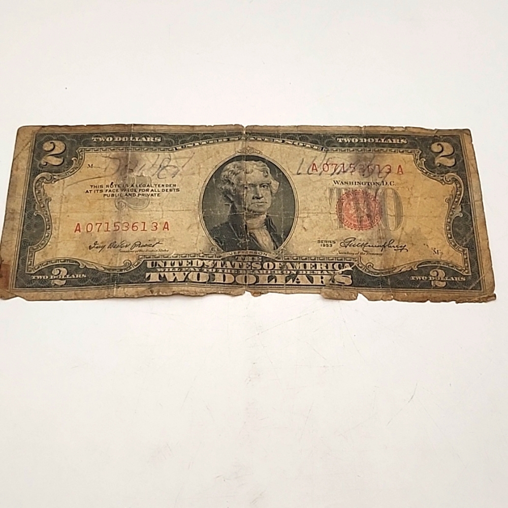 Vintage 1953 $2 Red Seal Note